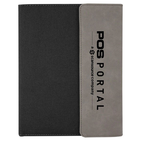 POS Portal Mini Laser Engraved Gray Canvas and Leather Portfolio with Notepad